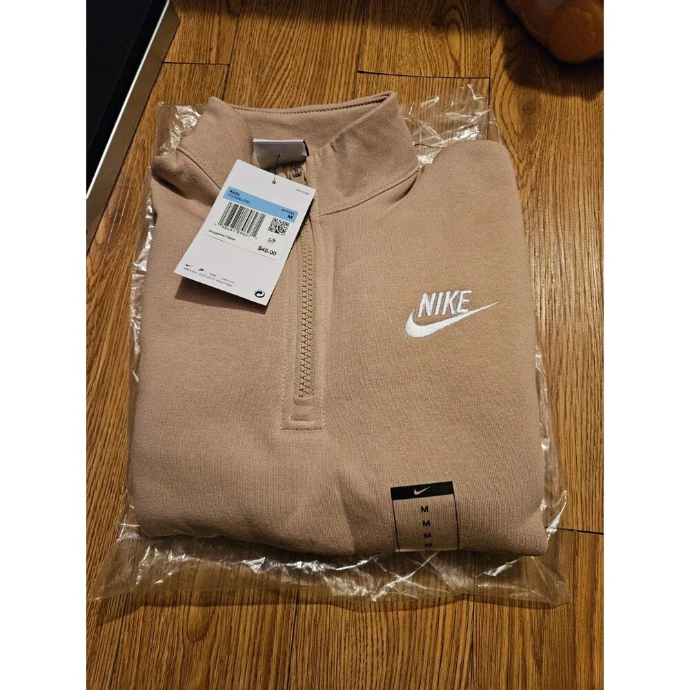 Girls Nike Club Fleece Half Zip Hemp/white Medium New